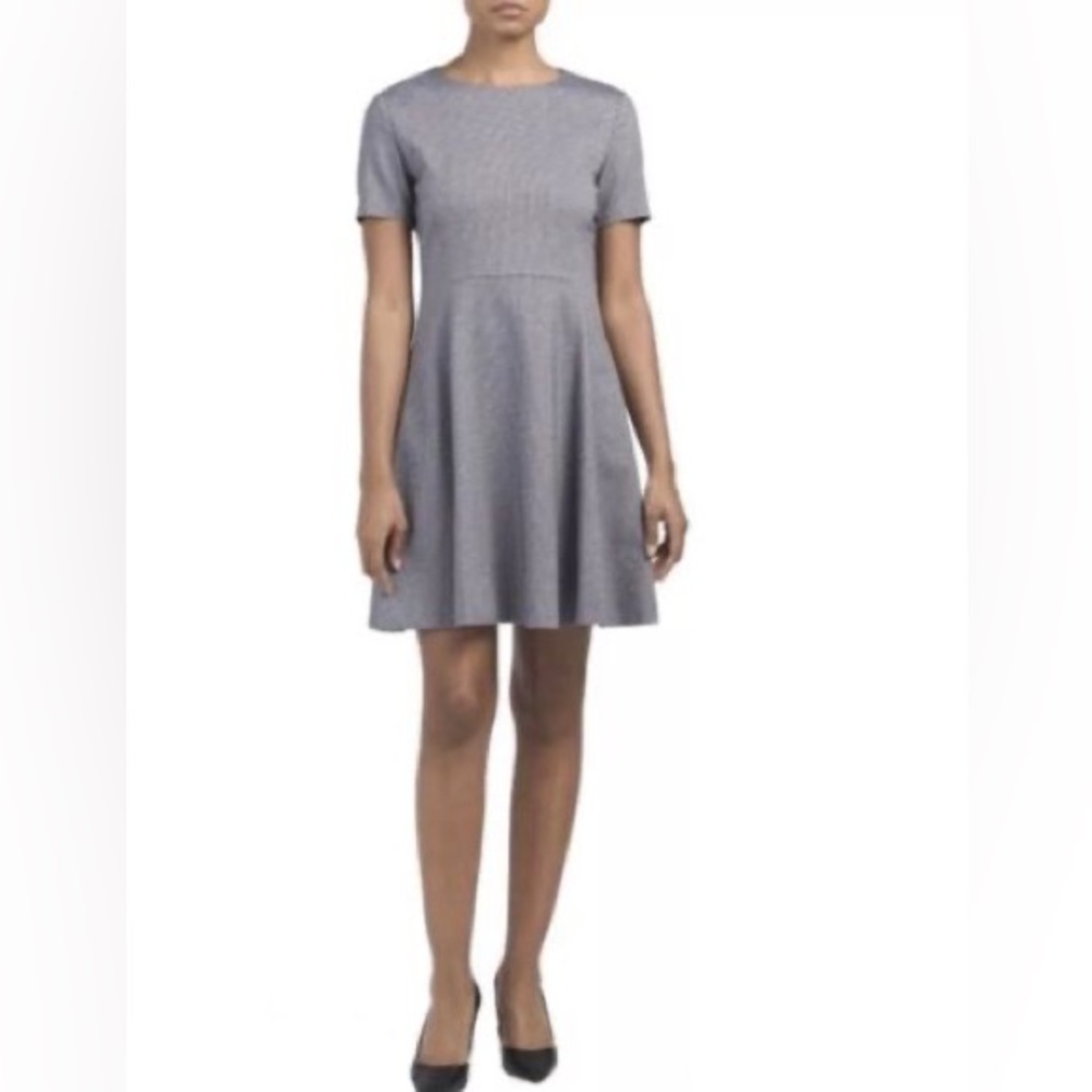 Theory Albita Blue Multi Shortsleeve Fit Flare Dress